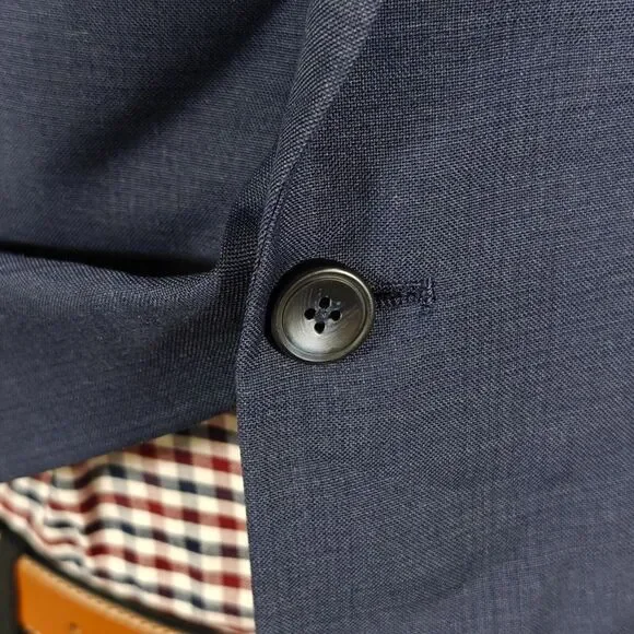 Perry Ellis Men's Sport Coat Blazer‎ Two Button Navy Blue Wool Poly Slim Fit 46L